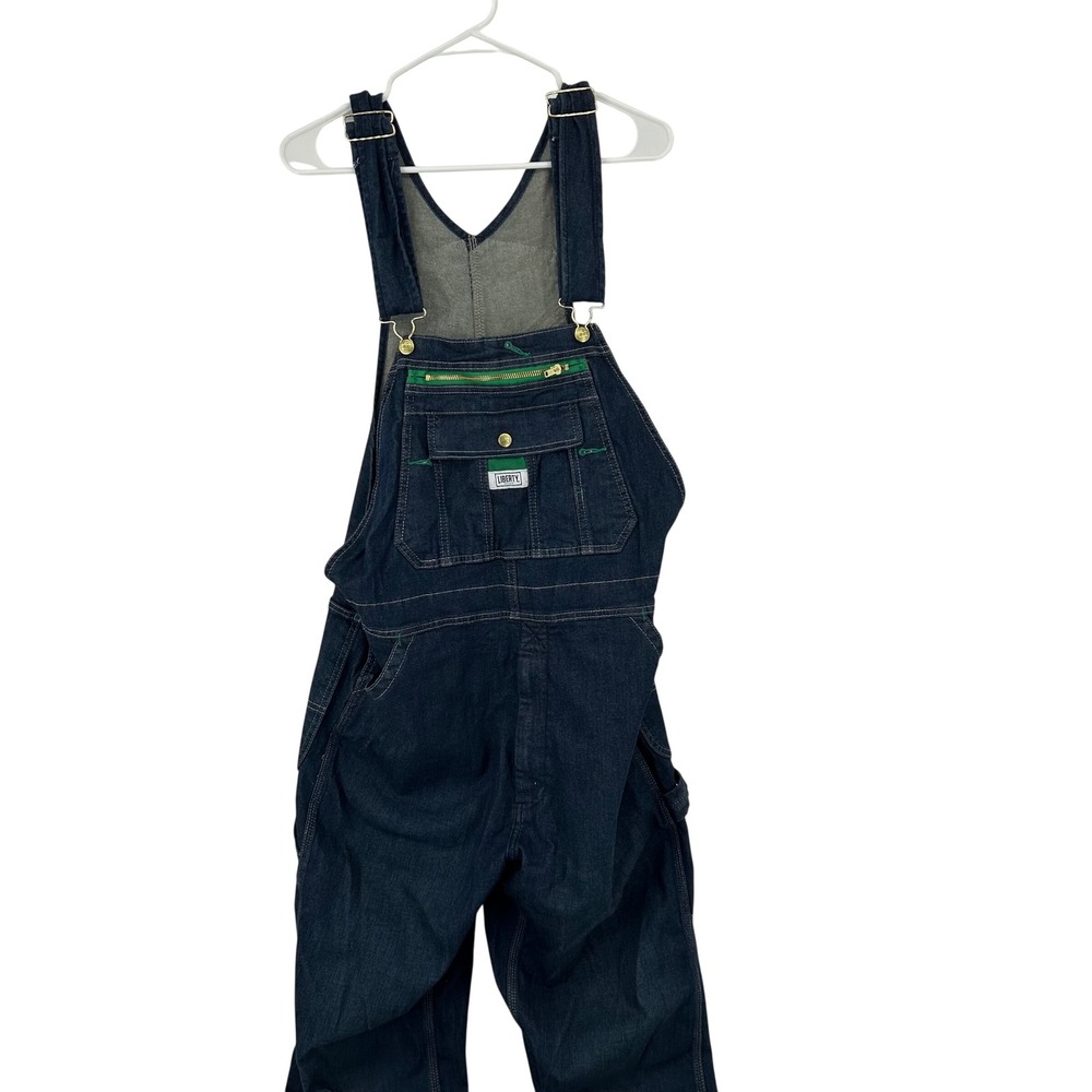 Liberty Mens Denim Bib Overalls Dark Wash Green Zipper Workwear 36x30 17006WIT